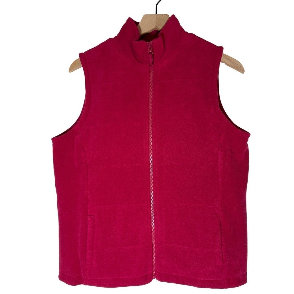 Lands End Womens Pink Fleece Quilted Full Zip Vest Size M Cabincore Cozy Winter